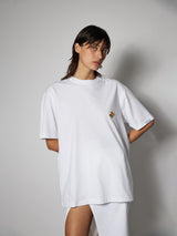 White Oversized Tee Shirt Embroidered