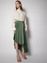 Asymmetrical Pleated Satin Skirt