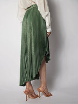 Asymmetrical Pleated Satin Skirt