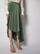Asymmetrical Pleated Satin Skirt