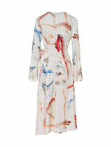 Water Colour Print Flared Sleeve Midi Dress - Speakthestore