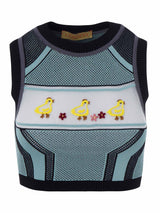 Chu Cropped Top with Mesh and Embroidery