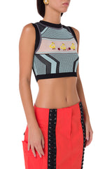 Chu Cropped Top with Mesh and Embroidery