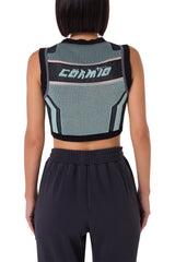 Chu Cropped Top with Mesh and Embroidery