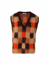 Checkerboard Mohair V Neck Gilet - Speakthestore