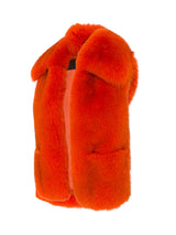 Oversized Orange Fox Fur Vest Front Pockets.