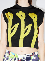 Cropped Flower Jacquard Vest Black/Yellow