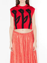 Cropped Flower Jacquard Vest
