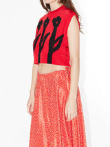 Cropped Flower Jacquard Vest