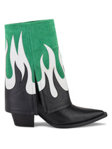 Folded Cowboy Boots, Flames Embroideries - Speakthestore