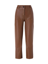 Work Soft Leather Straight Leg Pants Cognac - Speakthestore