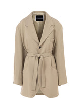 Crush Oversized Wrap Blazer Wrinkle Suiting Beige - Speakthestore