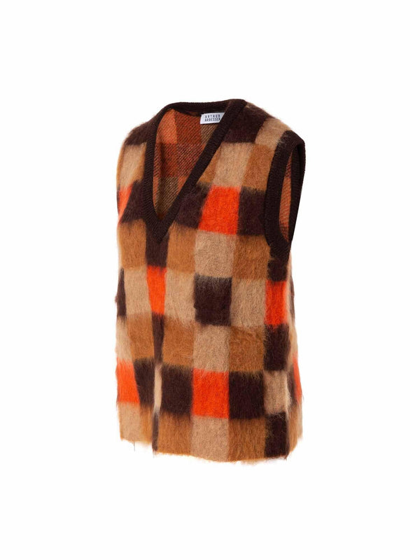 Checkerboard Mohair V Neck Gilet - Speakthestore