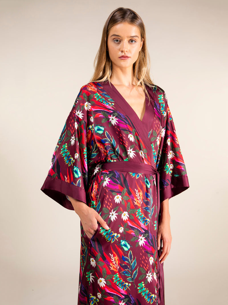 Hibiscus Silk Satin Robe