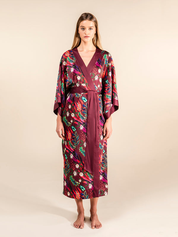 Hibiscus Silk Satin Robe