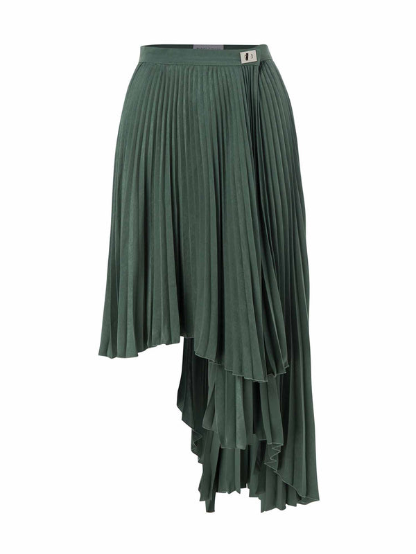 Asymmetrical Pleated Satin Skirt