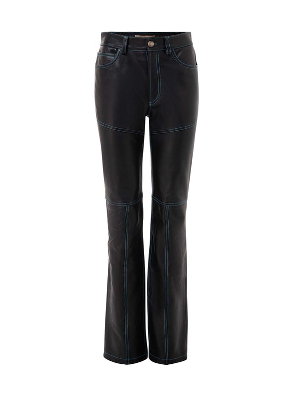 Real Leather Unisex Pants With Cuts And Embroidery - Speakthestore