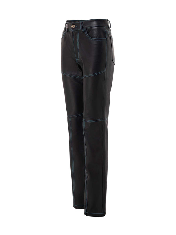 Real Leather Unisex Pants With Cuts And Embroidery - Speakthestore