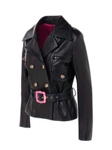 Fitted Leather Jacket With Belt And Front Pockets - Speakthestore