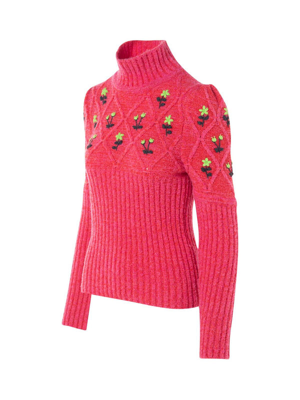 Turtleneck Oma Sweater With Hand Embroderies - Speakthestore