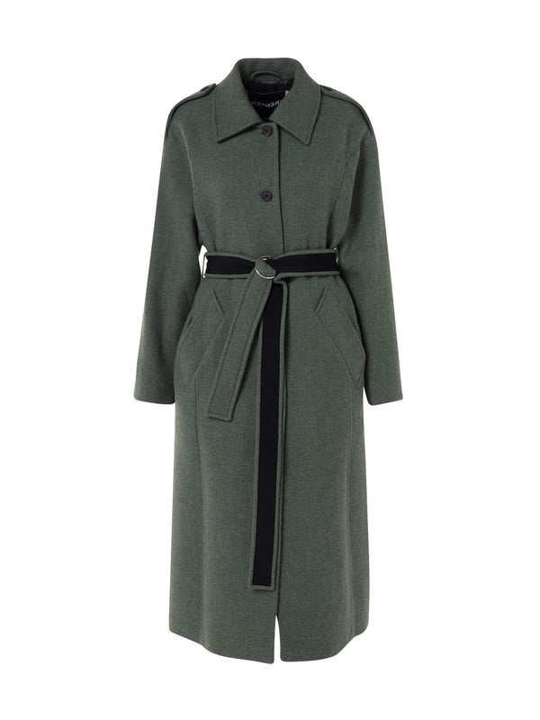 Seize Long Coat Recycled Wool Melange Green - Speakthestore