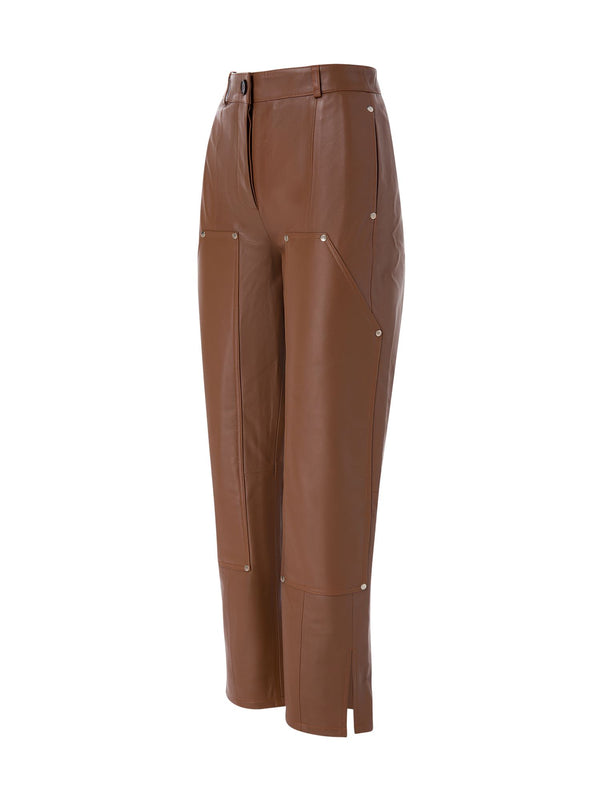 Work Soft Leather Straight Leg Pants Cognac - Speakthestore