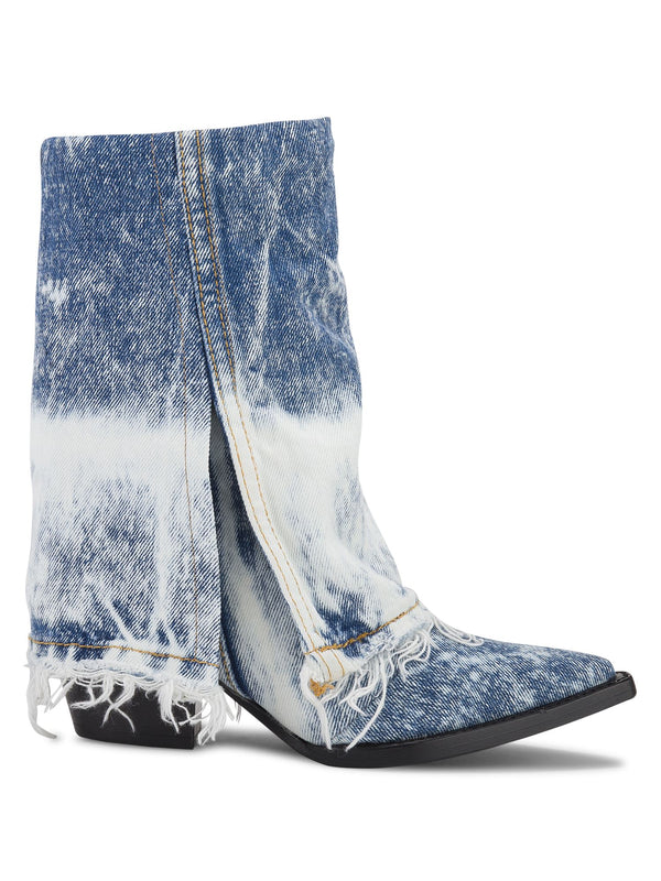 Folded Washed-out Low Denim Boots - Speakthestore