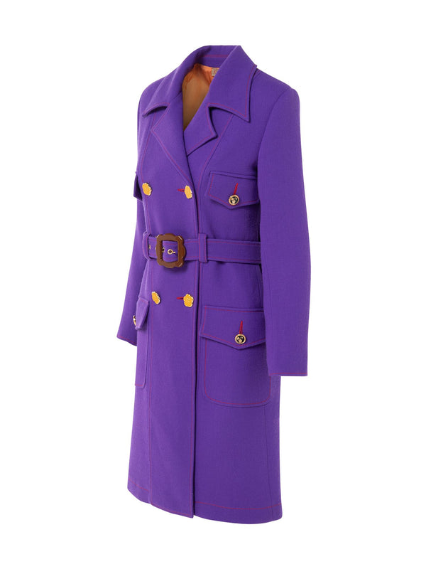 Long Sartorial Jacket With Belt And Front Pockets - Speakthestore
